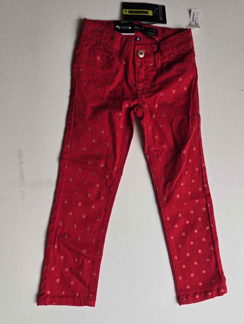 NWT Jordache Girls Super Skinny Red Glitter Polka Dot Jeans